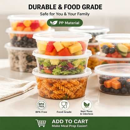 Deli Containers with Lids 48-Pack 16oz BPA-Free Leakproof Stackable, Microwave Dishwasher & Freezer Safe Meal Prep Containers, Sealed Fresh Takeout Packaging Kit for Food Storage & Portion Control