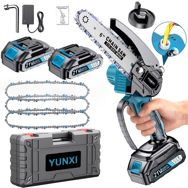 Mini Cordless Chainsaw Portable Handheld Electric Tree Cutter Splash Guard Security Lock Rechargeable for Garden Yard