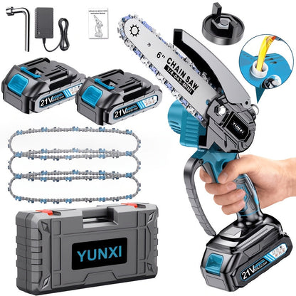 Mini Cordless Chainsaw Portable Handheld Electric Tree Cutter Splash Guard Security Lock Rechargeable for Garden Yard