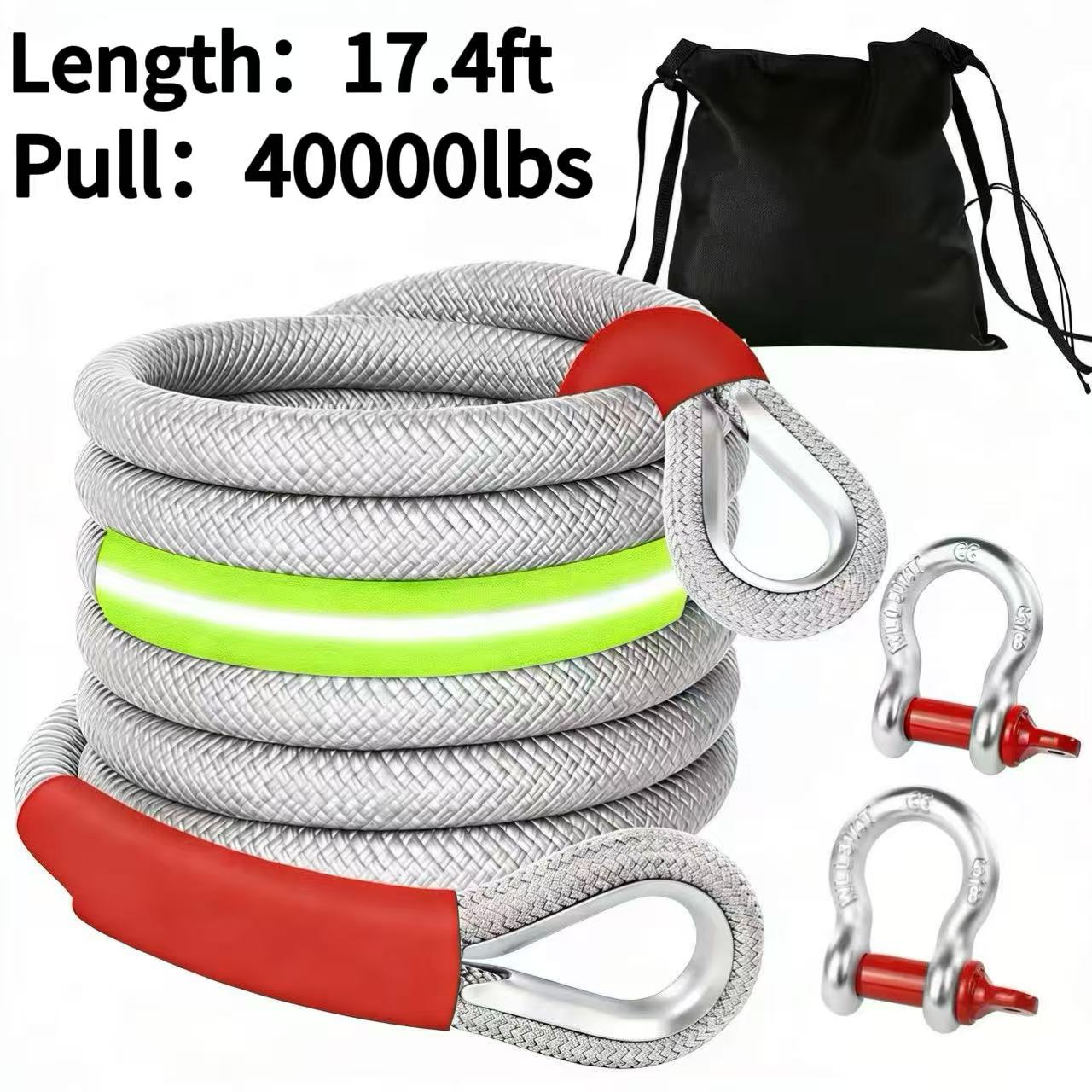 Heavy Duty Recovery Tow Rope Up to 44000 LBS Break Strength – Emergency Towing Strap with 2 D-Ring Shackles, Reflective Safety Flag & Storage Bag for Truck Jeep SUV ATV UTV Boat Off-Road Recovery