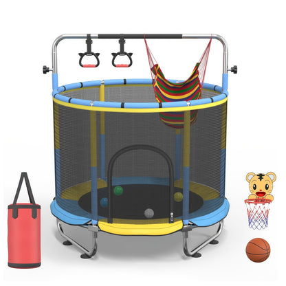 Kids & Adults Trampoline with Safety Enclosure Net Multi-Functional Leisure Sports Trampoline Indoor Outdoor Backyard Jumping Mat 6 Color Options Fun Exercise Equipment for Family