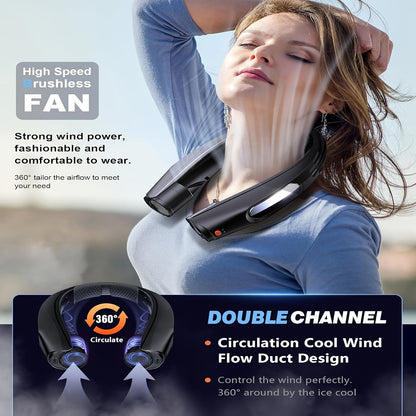 Portable Neck Fan Hands Free Wearable Personal Fan 3000mAh USB Rechargeable 6 Adjustable Speeds 5-Blade Bladeless-Style Cooling Fan for Home Office Outdoor Camping Travel – Black & White