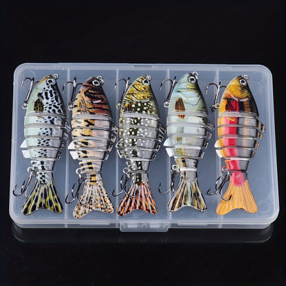 5 Pack Multi-Jointed Fishing Lures with Lifelike Swimming Action – Swimbait for Bass, Trout & Pike, Freshwater & Saltwater Fishing Lure Set, 4 Assorted Models