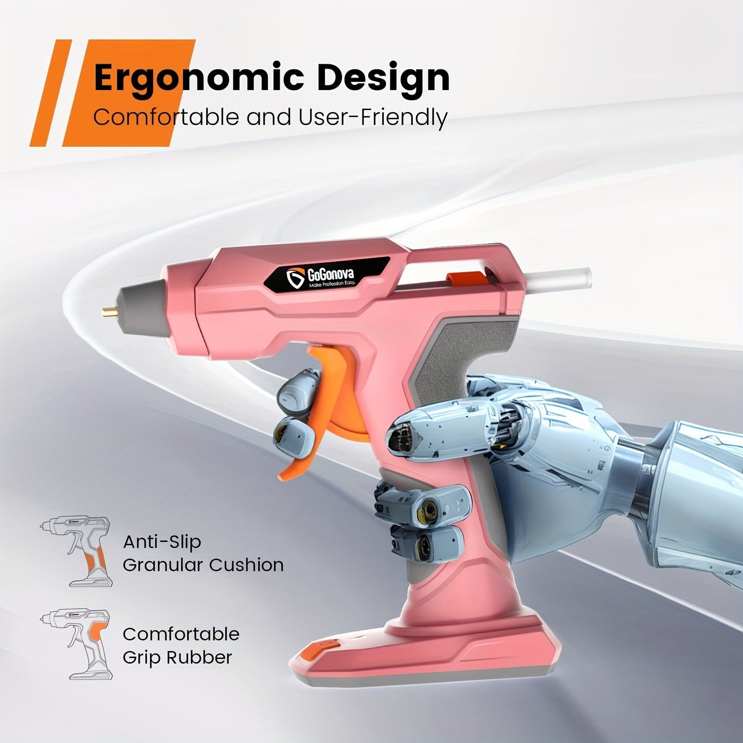Cordless Hot Glue Gun USB Rechargeable with 25 Glue Sticks – 20 Second Fast Heating Anti-Drip Safety Design for DIY Crafts Home Repair Plush Toy Repair and Handmade Projects – Pink Grey Blue
