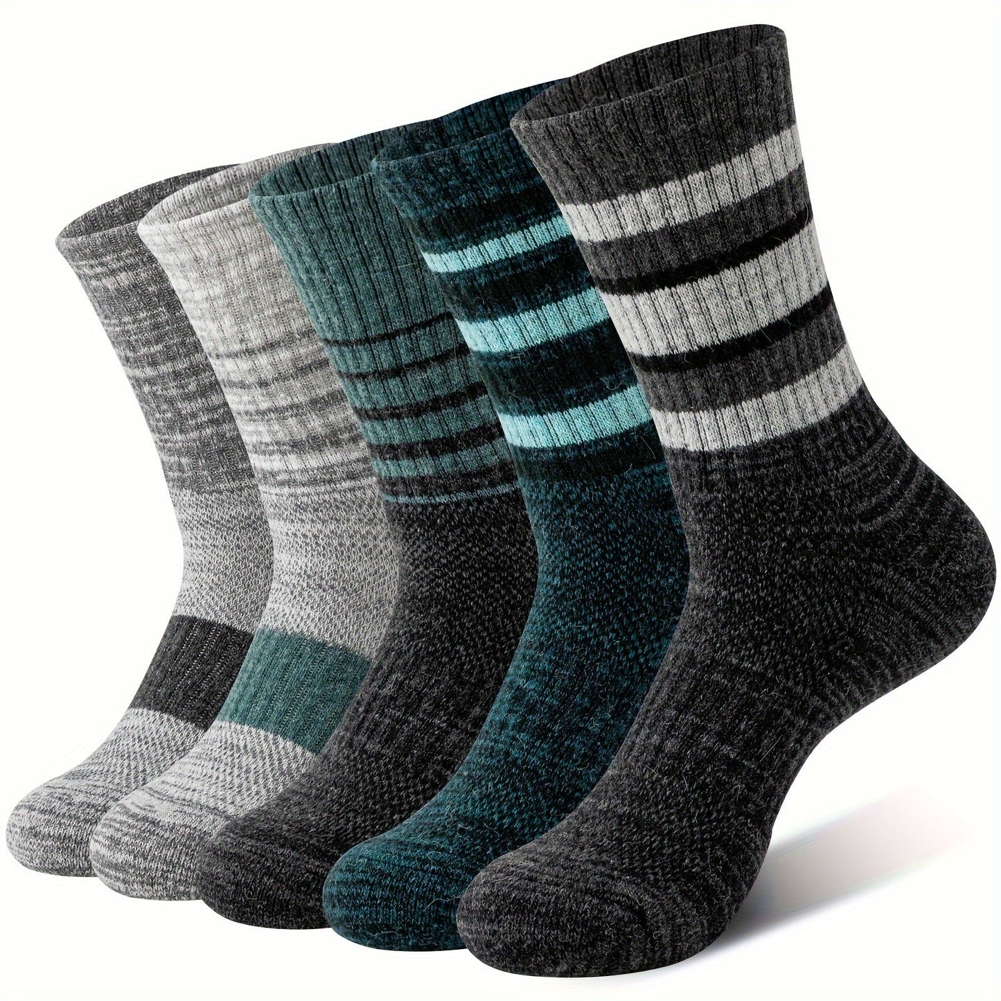 5 Pairs Merino Wool Hiking Socks for Men & Women – Compression Support, Thick Cushion, Sweat-Absorbing Breathable Outdoor Socks – Multicolor & Dark Colors, Sizes M & L