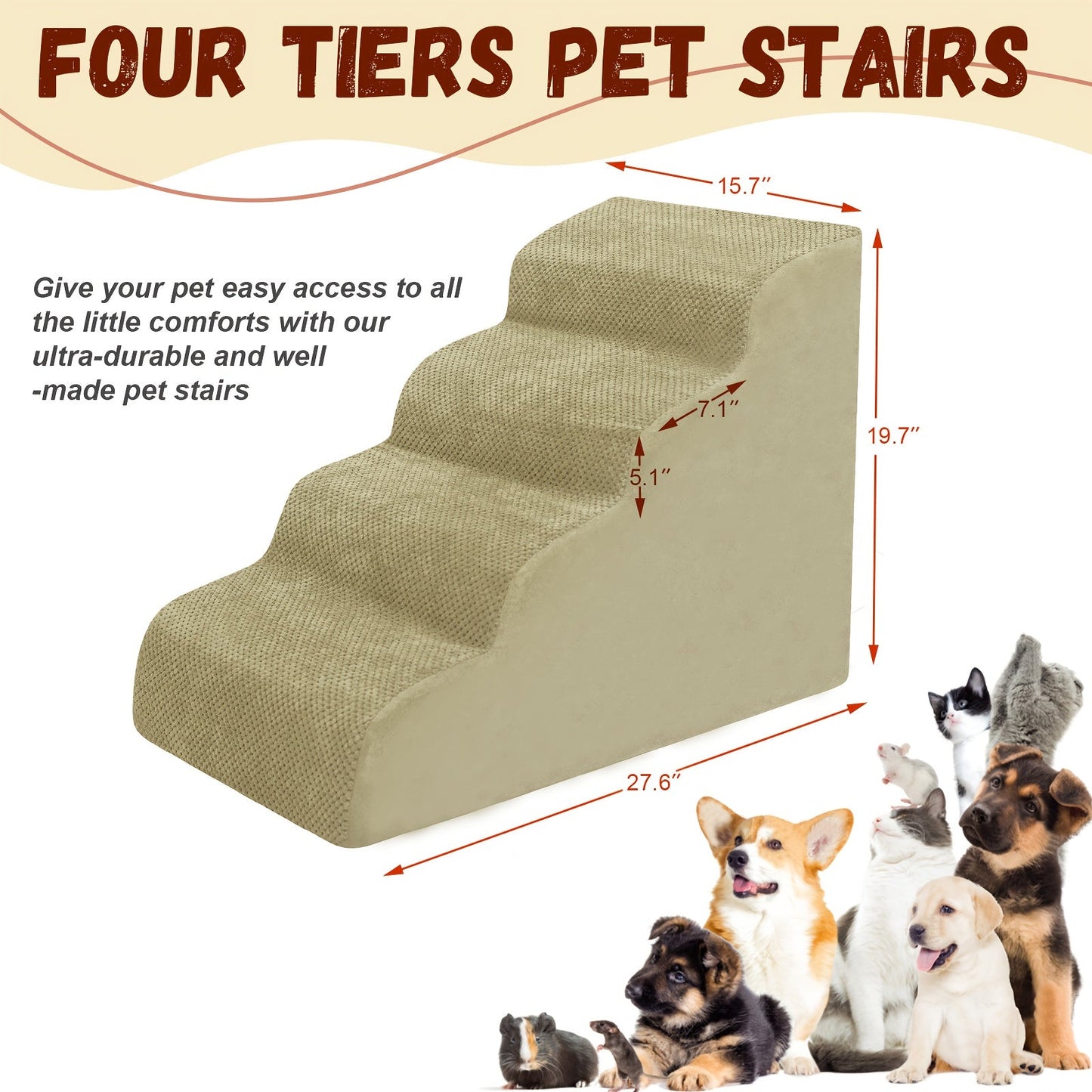 Memory Foam Dog Steps Pet Stairs 2 3 4 Step with Non-Slip Bottom & Washable Cover – Supportive Pet Steps for Sofa Bed, Great for Senior Dogs & Puppies, Multiple Colors