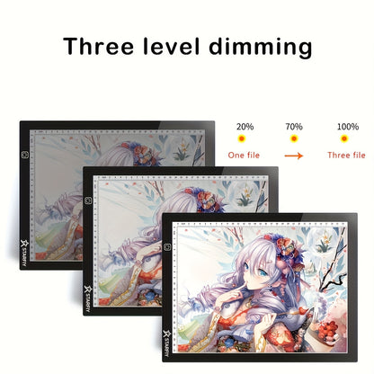 LED Tracing Light Pad Board A2 A3 A4, Dual Light Bar Ultra-Thin Copy Table with 3-Speed Dimming & Eye-Caring No-Grid Surface for Diamond Painting, Sketching & Drawing