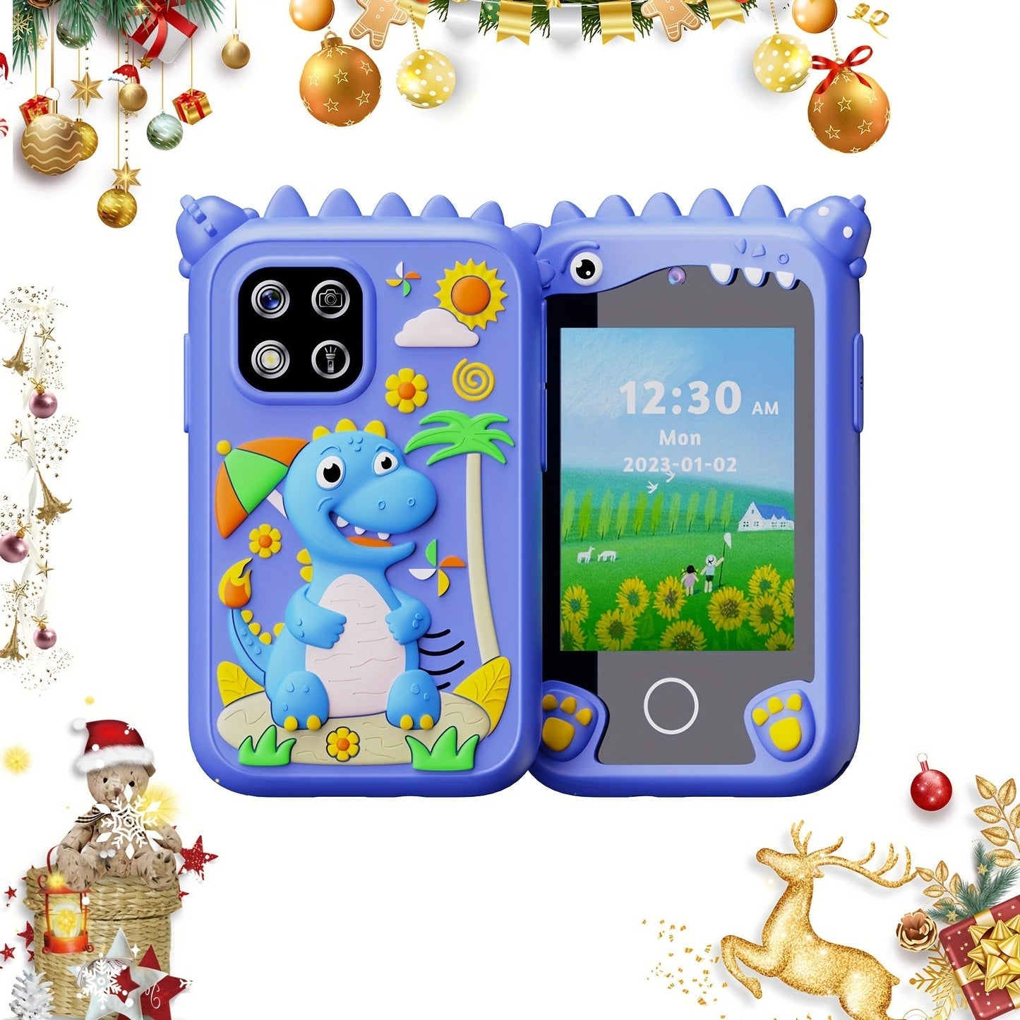 Kids Smart Phone Toy with HD Touchscreen Dual Camera Dinosaur Design 8GB SD Card Included Play Cell Phone for Boys and Girls Ages 3 and Up Travel Toy Birthday Easter Halloween Christmas Gift Green Purple