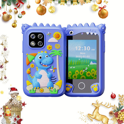 Kids Smart Phone Toy with HD Touchscreen Dual Camera Dinosaur Design 8GB SD Card Included Play Cell Phone for Boys and Girls Ages 3 and Up Travel Toy Birthday Easter Halloween Christmas Gift Green Purple