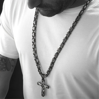 Men's Stainless Steel Cross Necklace Set 2pcs Cuban Chain with Cross Pendant Retro Hip Hop Fashion Jewelry for Men - Bold Statement Necklace Gift for Him Birthday Christmas