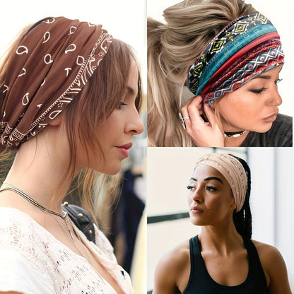 8pcs Wide African Turban Headbands for Women – Boho Paisley Anti-Slip Elastic Headwraps for Sports, Yoga, Running & Daily Wear, Moisture-Wicking Hair Accessories Set