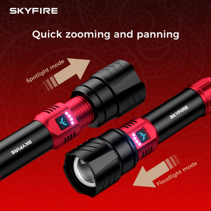 SKYFIRE 5000 Lumen LED Flashlight Rechargeable with Ignition Lens, Adjustable Focus & 4 Modes – Super Bright High Lumen Tactical Flashlight for Camping, Outdoor, Farm & Emergency Family Use