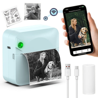 Mini Wireless Thermal Sticker Printer – Inkless Portable Bluetooth Pocket Printer for Photos, Diaries, Notes & Memos, Includes 1 Roll Thermal Paper, Smart Receipt & Label Maker