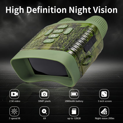Night Vision Goggles 2.5K HD Binoculars – 3-Inch HD Screen, 6X Digital Zoom, 7-Speed Infrared Light, 2000mAh Battery, Video & Photo for Hunting, Wildlife Observation & Outdoor Night Use