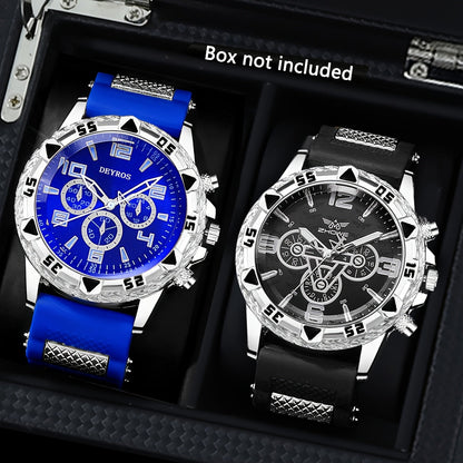 2-Pack Men's Large Dial Silicone Strap Quartz Watch Set Sports Business Casual Wristwatch Round Dial 5 Color Combos Gift for Him