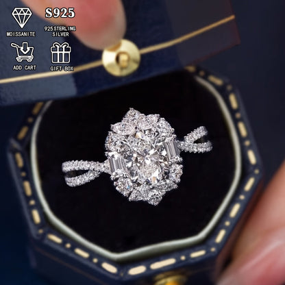 2 Carat Oval Moissanite Engagement Ring S925 Sterling Silver Bohemian Cross Goose Egg Design Hypoallergenic Elegant Wedding Anniversary Gift Ring for Women