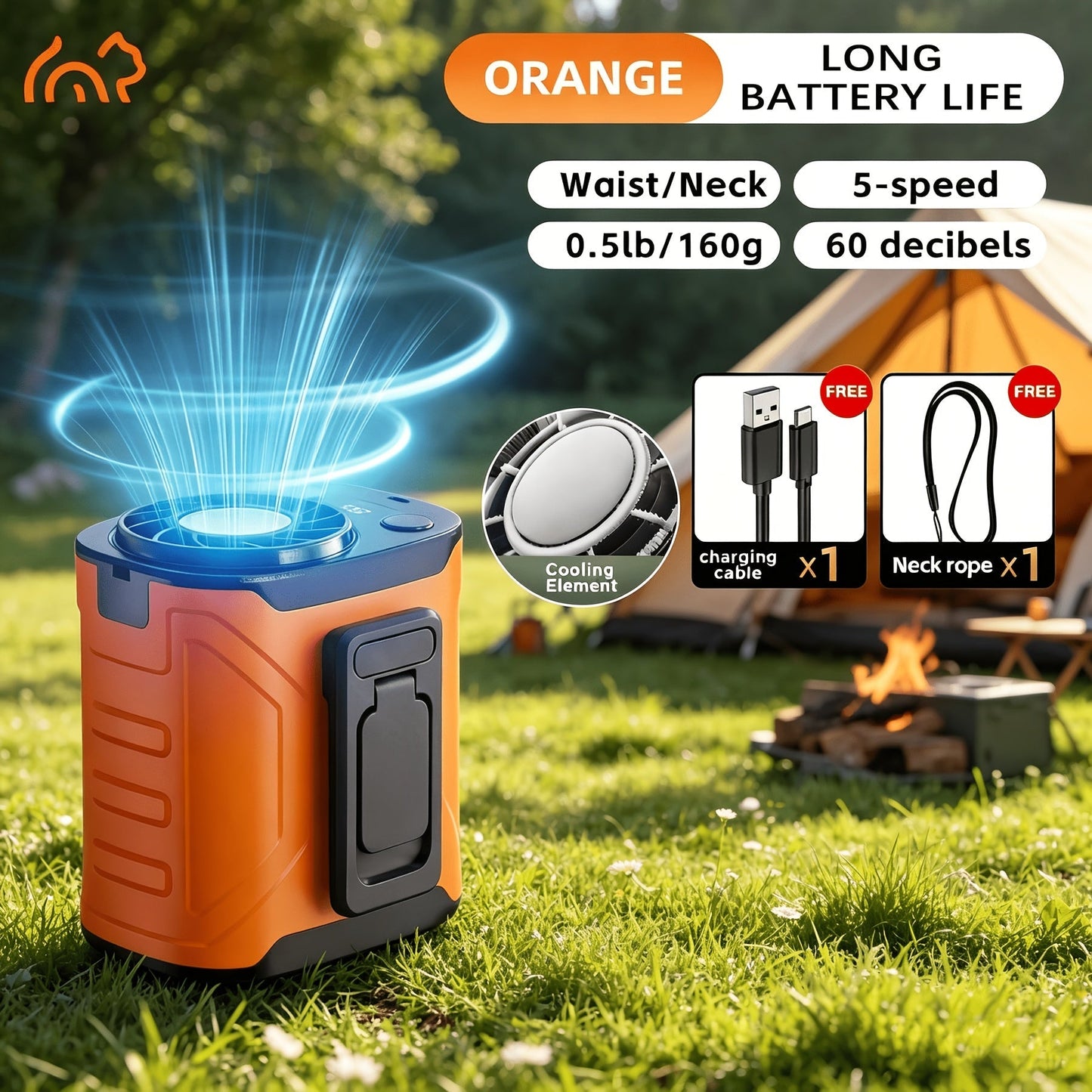 Portable Neck & Waist Fan 18000RPM Brushless Motor – 199-Speed Adjustment, 5000mAh Battery, LED Power Display, Hands-Free Wearable Cooling Fan for Outdoor Work, Camping, Fishing, Hiking & Travel