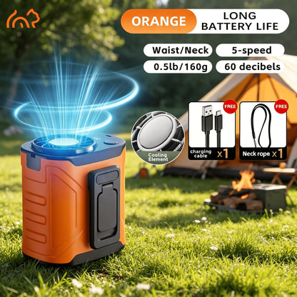 Portable Neck & Waist Fan 18000RPM Brushless Motor – 199-Speed Adjustment, 5000mAh Battery, LED Power Display, Hands-Free Wearable Cooling Fan for Outdoor Work, Camping, Fishing, Hiking & Travel