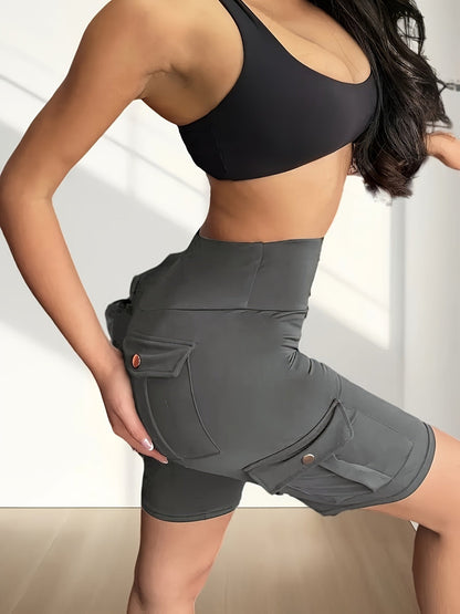 Women's High Waist Yoga Shorts with Pockets – Solid Color Soft Stretch Workout Shorts for Yoga Gym Running, Flattering Fit, Spring Summer Fall Activewear