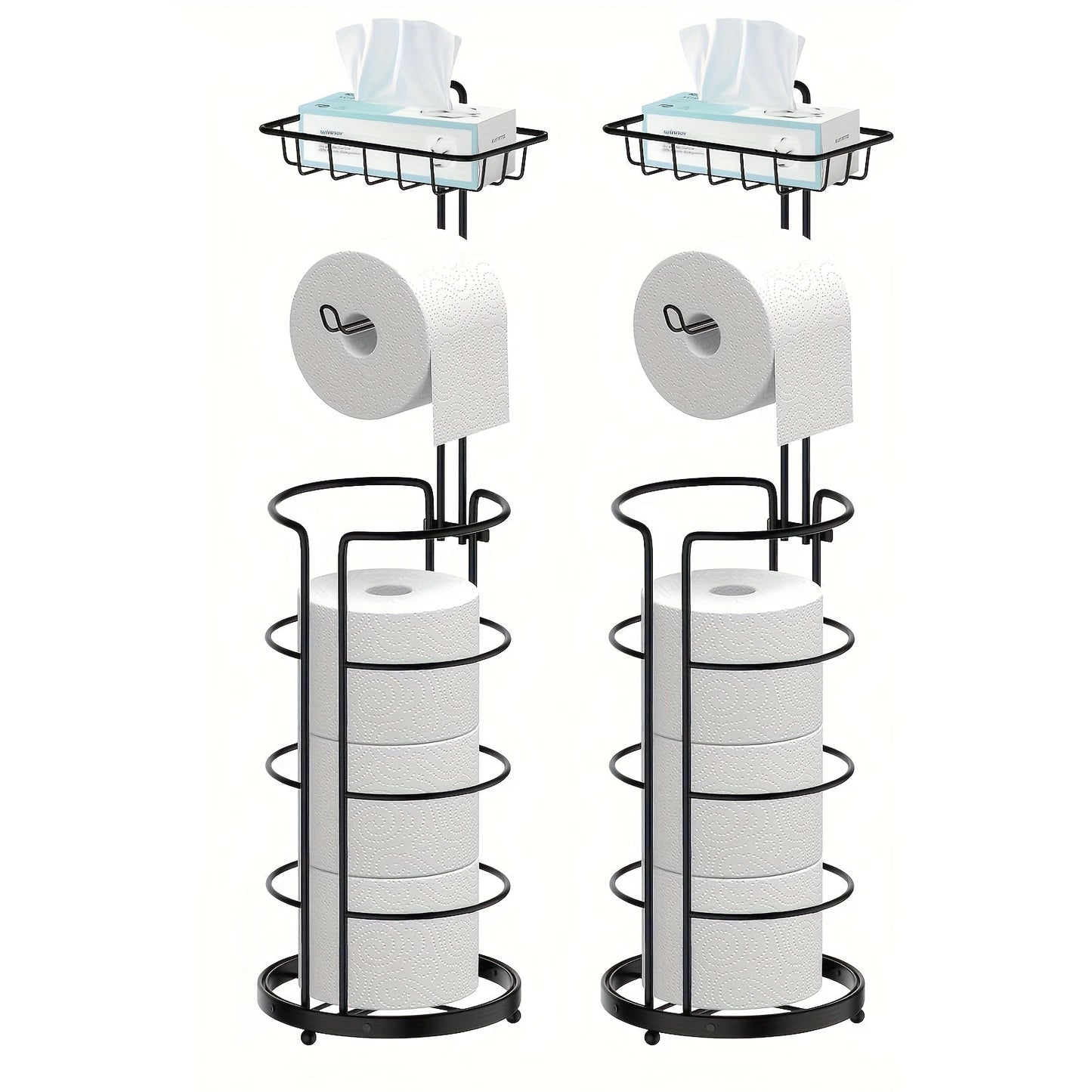 Freestanding Toilet Paper Holder Metal Stand 3 Reserve Roll Storage | No Drilling Modern Bathroom TP Dispenser | Floor Standing Toilet Paper Organizer | Housewarming Gift | Black