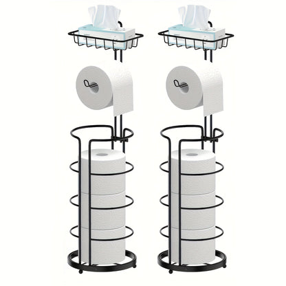 Freestanding Toilet Paper Holder Metal Stand 3 Reserve Roll Storage | No Drilling Modern Bathroom TP Dispenser | Floor Standing Toilet Paper Organizer | Housewarming Gift | Black
