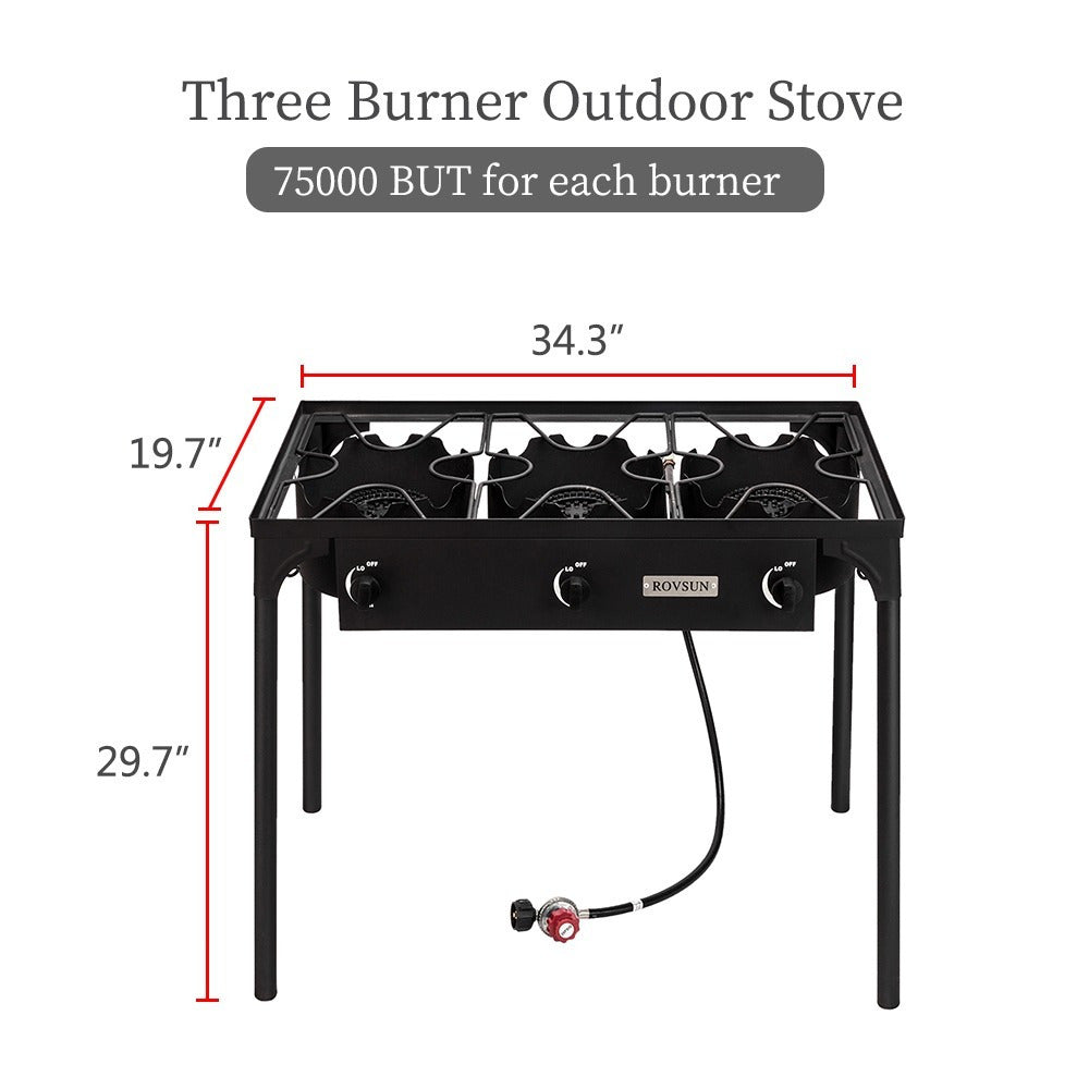High Pressure Propane Burner Stove 100,000-225,000 BTU - Heavy Duty Cast Iron Outdoor Camp Cooker with Detachable Legs, CSA Listed Regulator, 1 or 3 Burner for Camping, Tailgating & Brewing