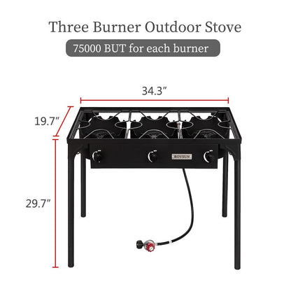 High Pressure Propane Burner Stove 100,000-225,000 BTU - Heavy Duty Cast Iron Outdoor Camp Cooker with Detachable Legs, CSA Listed Regulator, 1 or 3 Burner for Camping, Tailgating & Brewing