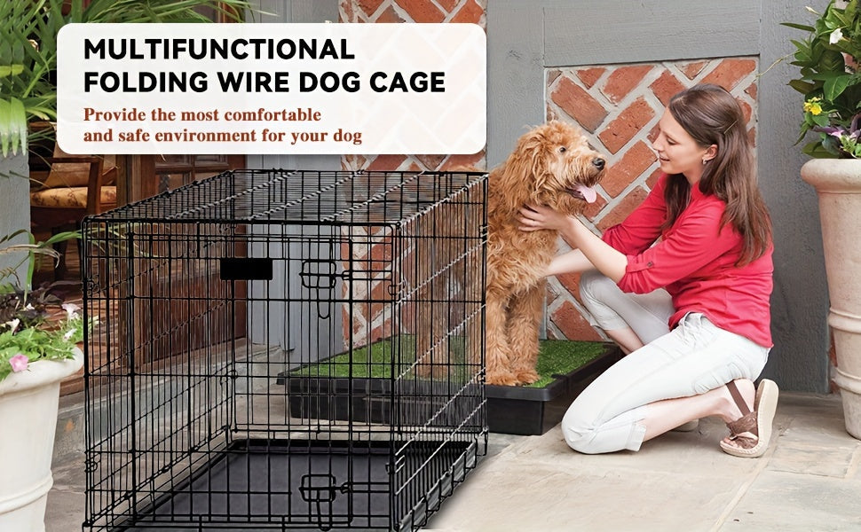 Foldable Metal Wire Dog Crate for Small Dogs & Rabbits – Adjustable Divider Panel, Leak-Proof Plastic Pan, Indoor Outdoor Pet Kennel for Chihuahuas Toy Breeds Small Animals, Multiple Sizes