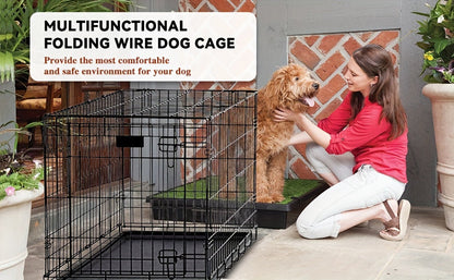 Foldable Metal Wire Dog Crate for Small Dogs & Rabbits – Adjustable Divider Panel, Leak-Proof Plastic Pan, Indoor Outdoor Pet Kennel for Chihuahuas Toy Breeds Small Animals, Multiple Sizes