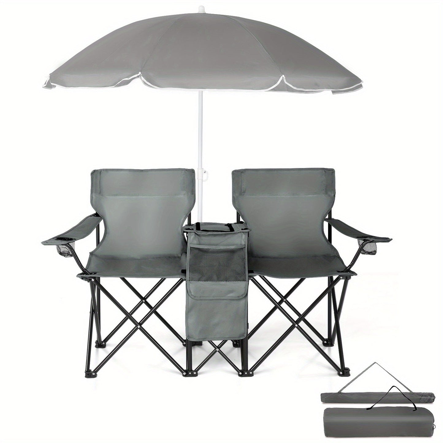 Folding Outdoor Fishing Chair with Sun Umbrella Iron Alloy Frame Oxford Fabric 187 Lb Capacity Portable Beach Patio Camping Chair with Storage Bag Red Black Grey Blue Coconut Pineapple Pattern