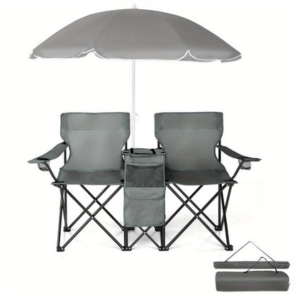 Folding Outdoor Fishing Chair with Sun Umbrella Iron Alloy Frame Oxford Fabric 187 Lb Capacity Portable Beach Patio Camping Chair with Storage Bag Red Black Grey Blue Coconut Pineapple Pattern