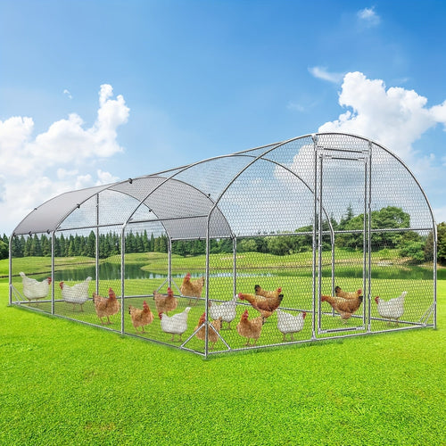 Large Walk-In Metal Chicken Coop Outdoor Hen House with Anti-UV Cover Aluminum Poultry Cage for Backyard Garden – Multiple Roof Styles