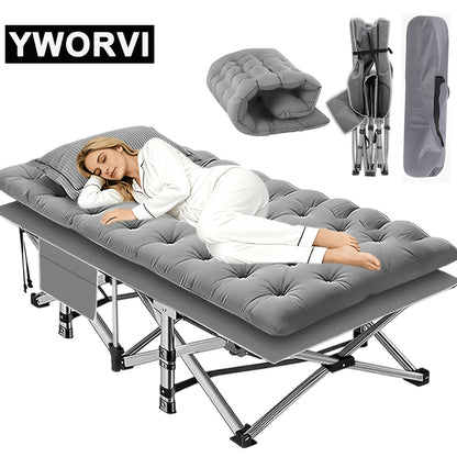 Folding Camping Bed with Mattress & Side Pockets – Heavy Duty Portable Cot for Adults, Foldable Guest Bed for Camping Outdoor Courtyard Terrace Office Guest Room