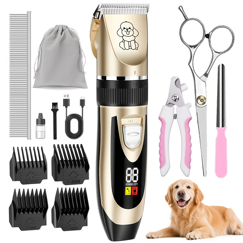 Dog Grooming Kit Wireless Low-Noise Electric Clippers – Rechargeable Lithium Battery, Thick Fur Trimmer with Scissors & Comb for Small & Large Dogs and Cats, Multiple Bundle Options