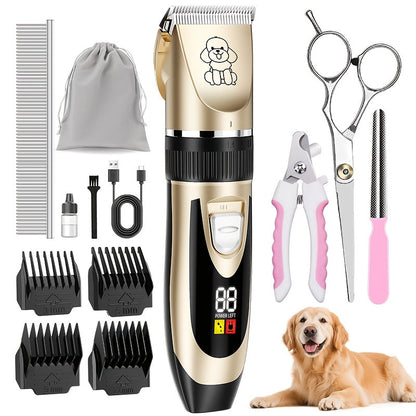 Dog Grooming Kit Wireless Low-Noise Electric Clippers – Rechargeable Lithium Battery, Thick Fur Trimmer with Scissors & Comb for Small & Large Dogs and Cats, Multiple Bundle Options
