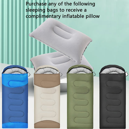 3-Season Camping Sleeping Bag with Pillow & Compression Sack – Lightweight Sleep System for Adults, Hiking Backpacking Outdoor Adventures Travel & Emergency Use, 4 Colors