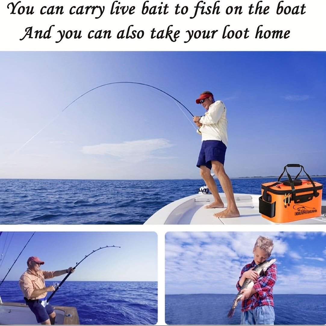 25L Foldable Fishing Bucket Collapsible EVA Live Fish Bait Container – Portable Multifunctional Outdoor Fish Keeper Bag for Carp & Freshwater Fishing, Gift for Men (Blue/Orange)