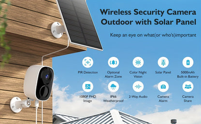 Solar Powered Outdoor Security Camera 2K 3MP – Wireless WiFi CCTV with AI Motion Detection, Color Night Vision, Spotlight, 2-Way Audio, IP66 Waterproof, No Monthly Fee, Cloud & SD Storage, Battery Powered