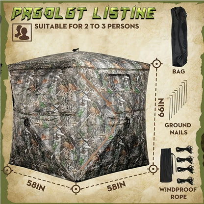 Pop-Up Hunting Blind 2-3 Person – 270° See-Through Design, Camouflage Ground Blind for Deer & Turkey Hunting, Easy Setup with Carrying Case