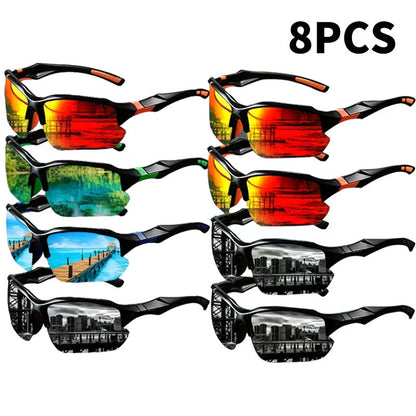 8 Pcs Men's UV Protective Sunglasses Set Color Coating Lens Fashion Fitness Sports Eyewear for Driving Leisure Outdoor Daily Wear Bulk Sunglasses Pack Gift for Him