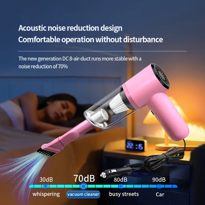 12V Handheld Car Vacuum Cleaner, Powerful Wired Portable Car Vacuum for Pet Hair & Dust Removal, Silent Motor, Accessories Kit Included, Compact Design for Car Interior Cleaning – Pink