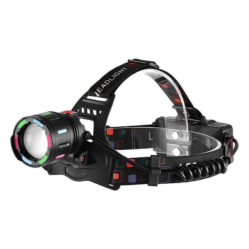 LED Headlamp Rechargeable 4 Modes Adjustable Focal Length 90° Tilt Warning Taillight Camping Hiking Adventure Emergency Repair Work Durable Headlight for Adults