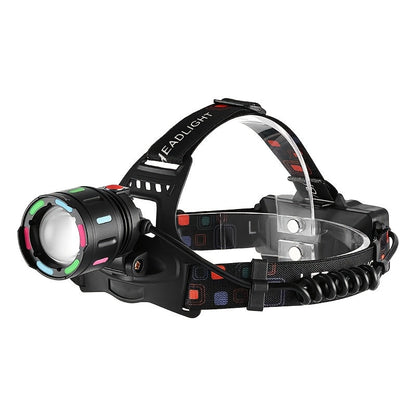LED Headlamp Rechargeable 4 Modes Adjustable Focal Length 90° Tilt Warning Taillight Camping Hiking Adventure Emergency Repair Work Durable Headlight for Adults