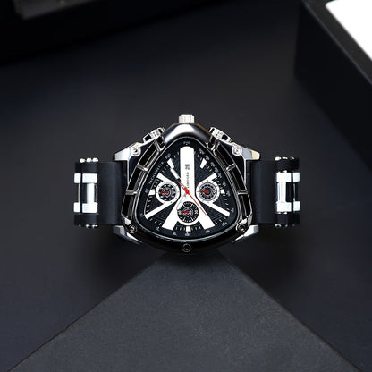 3pcs Men's Quartz Watch Set – Silicone Strap Date Display Triangular Dial, Fashion Sport Casual Wrist Watches for Men, Ideal Birthday Anniversary Gift Set