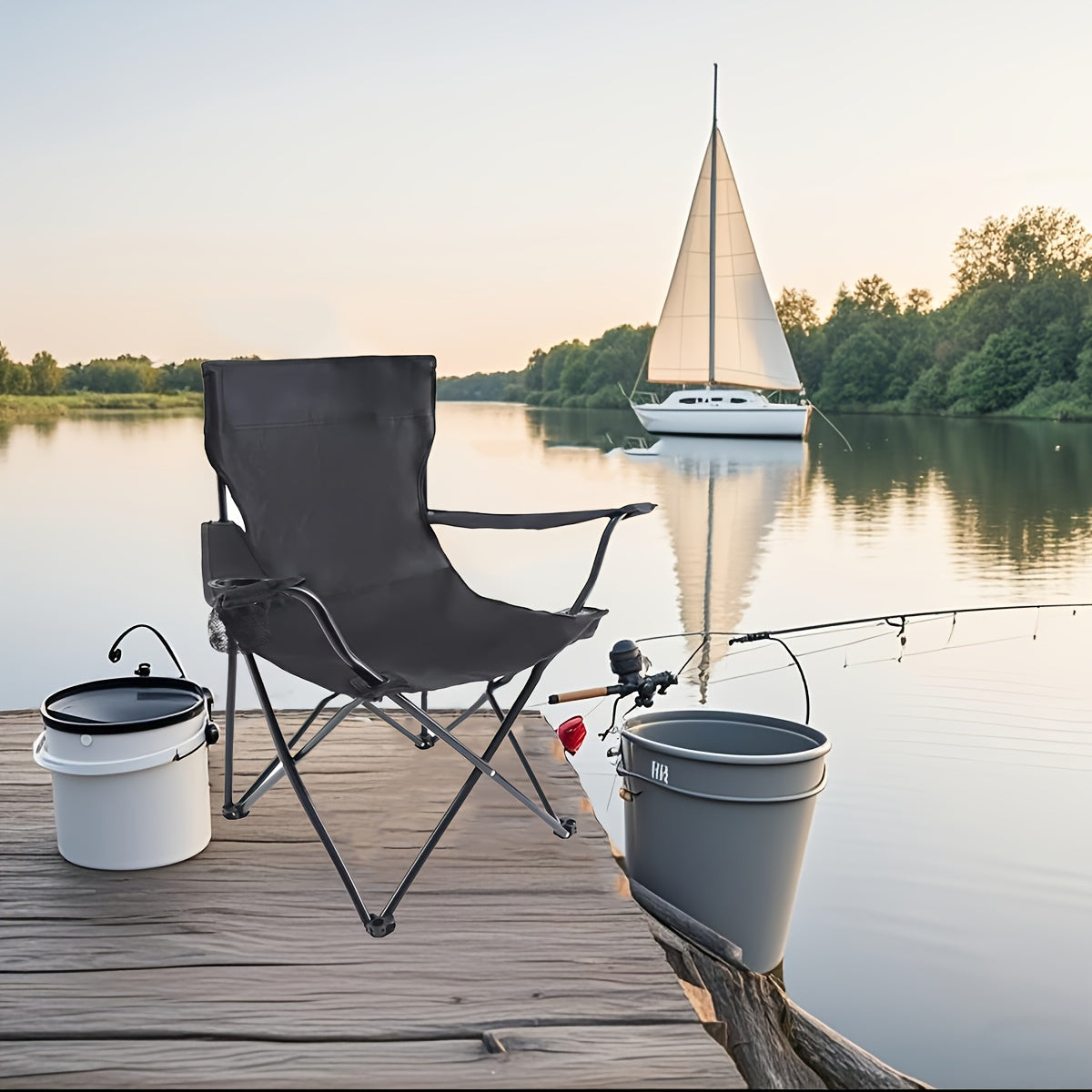Foldable Camping Chairs 2 Pack – Steel Frame Oxford Cloth Cup Holders Portable Storage Bags for Outdoor BBQ Courtyard Beach Picnic Holiday Gift