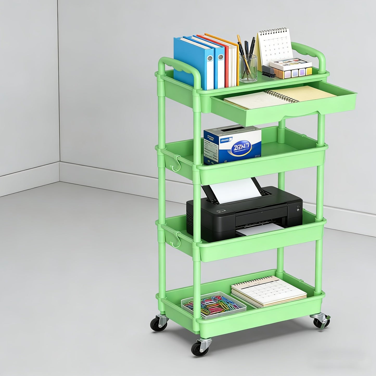 Rolling Storage Cart 3-Tier & 4-Tier with Drawer & Lockable Wheels Multifunctional Plastic Shelf Organizer for Kitchen Bathroom Living Room Office – 7 Colors