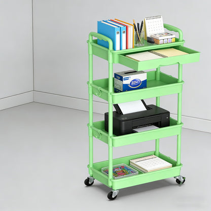Rolling Storage Cart 3-Tier & 4-Tier with Drawer & Lockable Wheels Multifunctional Plastic Shelf Organizer for Kitchen Bathroom Living Room Office – 7 Colors