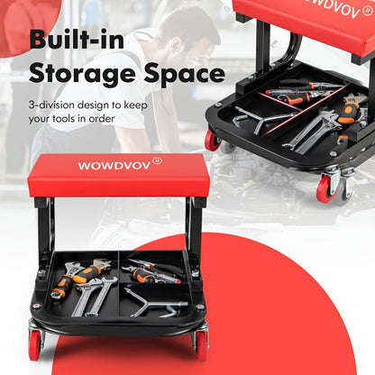 Mechanic Creeper Seat & Auto Repair Bench 3-in-1 – Foldable Z-Shaped Garage Stool with 500 Lb Capacity, 6 Wheel Rollers, Adjustable Lying, Sitting & Leaning Positions for Car Repair & Workshop