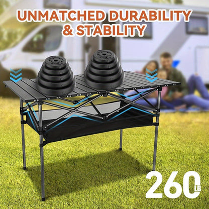 Portable Folding Camping Table Lightweight Collapsible Outdoor Table with Carry Bag Sturdy Legs Large Flat Surface for Picnic BBQ Beach Hiking Tailgating Compact Durable Design Size L and XL
