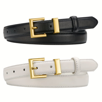 Women's Belts Set of 2 Square Gold Buckle Two-Tone Colors for Jeans Dresses Casual Fashion Outfits – Sizes S to 2XL, Brown Black Beige